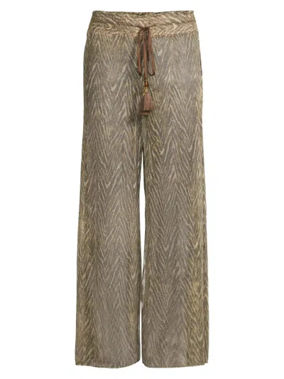 Ramy Brook Women's Priya Animal-print Sheer Drawstring Cover-up Pants In Brown