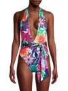 Ramy Brook Raquel Halter Plunge One-piece Swimsuit In Blue Flower