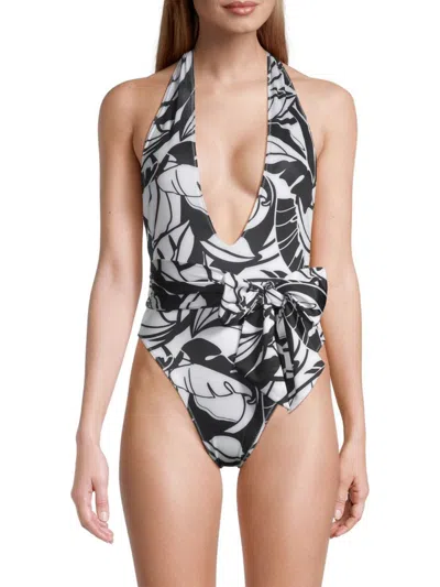 Ramy Brook Women's Raquel Palm Print One-piece Swimsuit In Black White