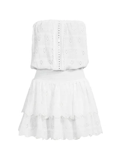 Ramy Brook Rita Embroidered Strapless Mini Dress In White Sand Combo
