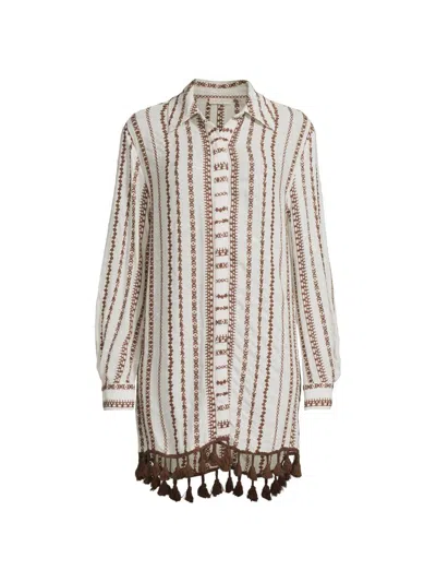 Ramy Brook Women's Roman Embroidered Cover-up Shirt In Brown