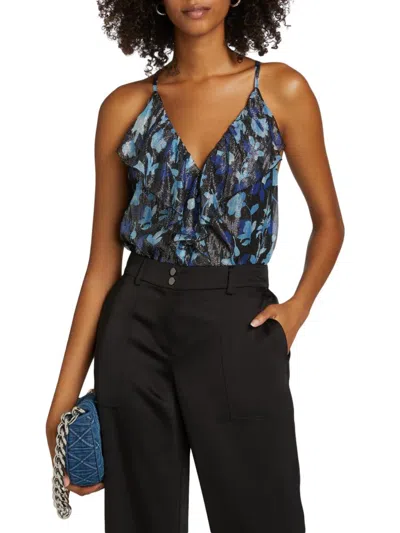 Ramy Brook Women's Rosemarie Floral Metallic Silk Sleeveless Top In Blue