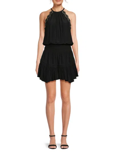 Ramy Brook Women's Rowan Eyelet Smocked Mini Dress In Black