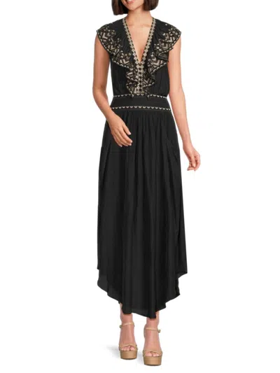 Ramy Brook Women's Ruffled Asymmetric Maxi Dress In Black