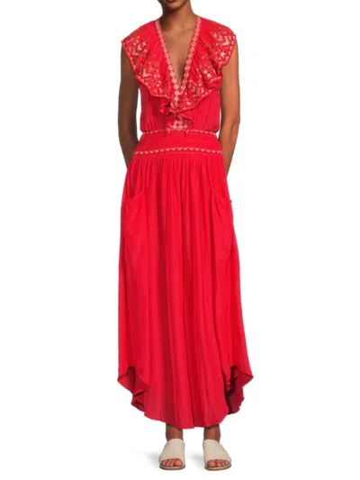 Ramy Brook Women's Ruffled Asymmetric Maxi Dress In Grenadine Red