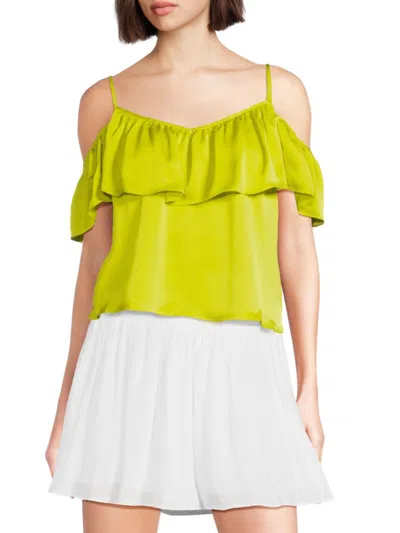 Ramy Brook Women's Ruffled Cold-shoulder Satin Top In Green