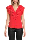 Ramy Brook Lettie Ruffle Detail Button-up Shirt In Red