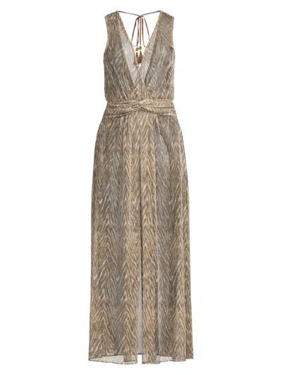 Ramy Brook Sahana Zebra Sheer Coverup Maxi Dress In Brown