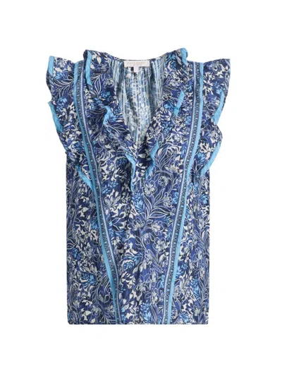 Ramy Brook Samson Printed Cotton Sleeveless Top In Blue
