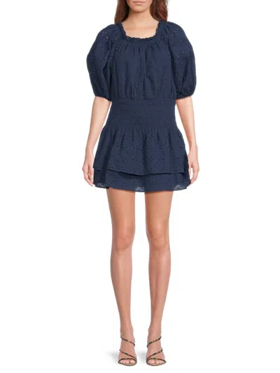 Ramy Brook Women's Sawyer Puff-sleeve Cotton Minidress In Spring Navy