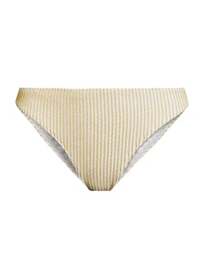 Ramy Brook Isla Metallic Scalloped Trim Bikini Bottoms In Neutral