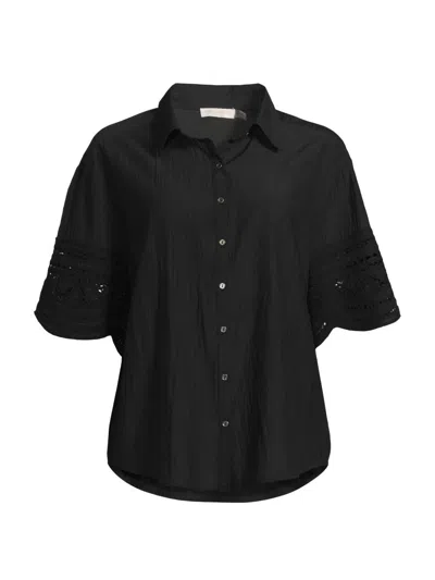 Ramy Brook Women's Shamaya Eyelet-trimmed Swim Cover-up Top In Black