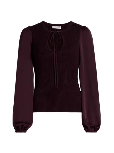 Ramy Brook Women's Shelly Ribbed-knit Balloon-sleeve Sweater In Purple