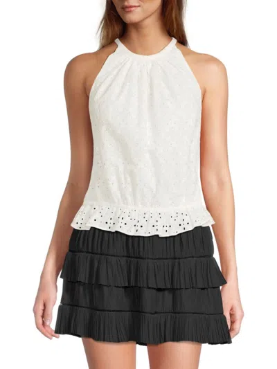 Ramy Brook Women's Sidnee Eyelet Halter Top In White Eyelet