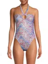 Ramy Brook Women's Sidney Abstract Halter One-piece Swimsuit In Serene Blue Combo