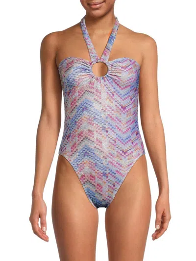 Ramy Brook Women's Sidney Abstract Halter One-piece Swimsuit In Serene Blue Combo