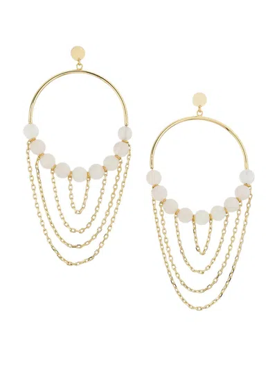 Ramy Brook Women's Silvia Goldtone & Rose Quartz Beaded Hoop Earrings