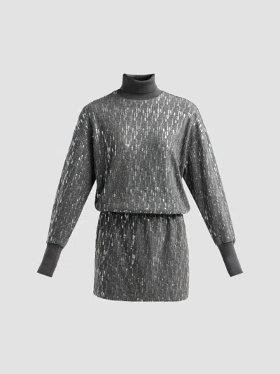 Ramy Brook Women's Soleil Sequin Knit Turtleneck Mini Dress In Gray