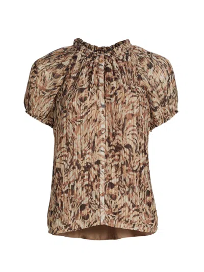 Ramy Brook Women's Soraya Abstract Print Puff-sleeve Blouse In Brown
