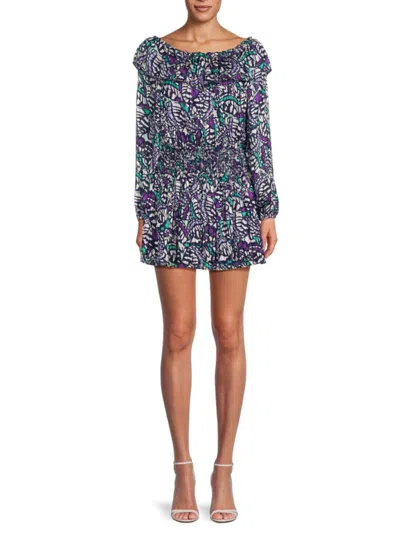 Ramy Brook Women's Stasia Print Smocked Mini Dress In Navy