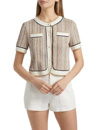 Ramy Brook Women's Sterling Striped Knit Short-sleeve Jacket In Brown