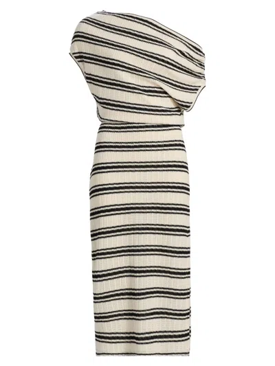 Ramy Brook Chet Stripe One-shoulder Knit Dress In Black