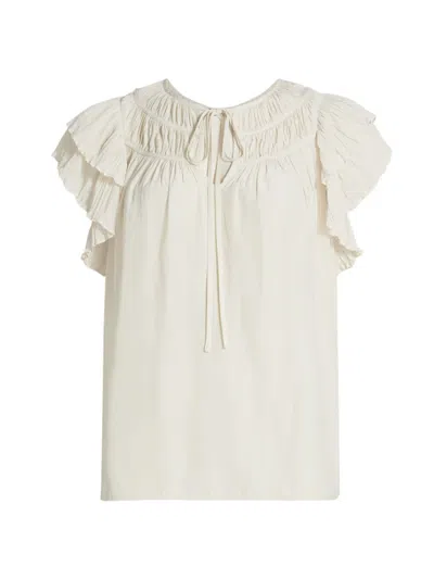 Ramy Brook Women's Sue Shirred Keyhole Blouse In White
