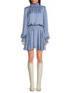 Ramy Brook Women's Sawyer Smocked Waist Blouson Mini Dress In Steel Blue