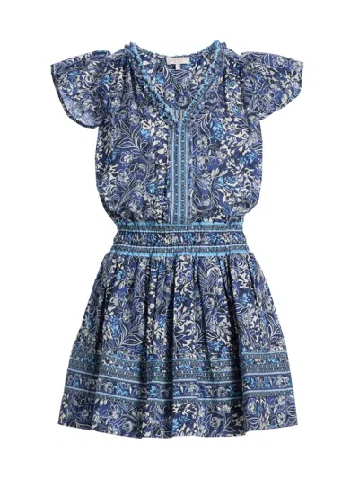 Ramy Brook Tahlia Printed Cotton Mini Dress In Blue