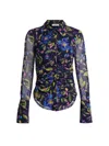 Ramy Brook Talisa Mesh Long Sleeve Button Down Top In Blue