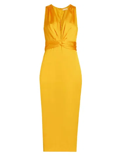 Ramy Brook Women's Talon Satin Plunge Midi-dress In Bright Lemon