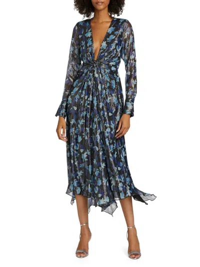 RAMY BROOK WOMEN'S TATIA FLORAL METALLIC SILK TWIST MIDI-DRESS