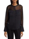 Ramy Brook Tia Mixed Media Button-up Shirt In Black