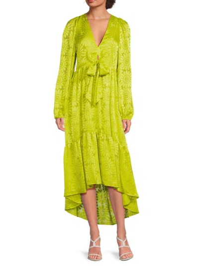 Ramy Brook Women's Tie-neck Floral Jacquard Midi-dress In Green