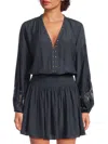Ramy Brook Women's Vaira Lace Smocked Mini Dress In Blue