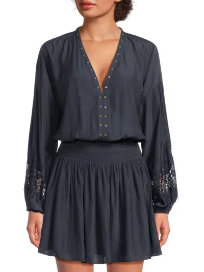 Ramy Brook Women's Vaira Lace Smocked Mini Dress In Blue