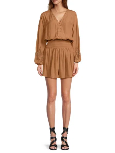 Ramy Brook Women's Vaira Lace Smocked Mini Dress In Brown