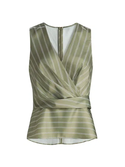 Ramy Brook Veronika Striped Draped Sleeveless Top In Safari Green Seaside