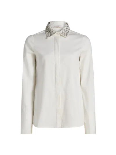Ramy Brook Women's Wendy Embellished-collar Stretch-cotton Shirt In White