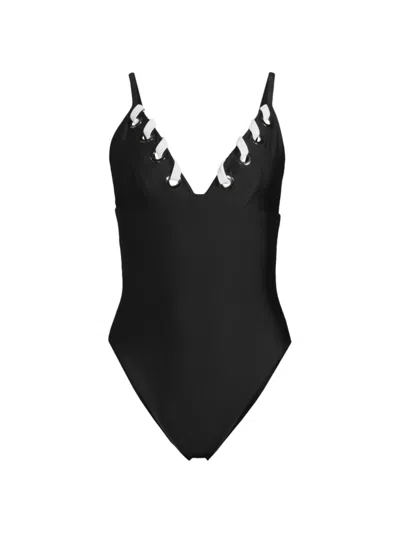 Ramy Brook Women's Zoa Contrast-trim One-piece Swimsuit In Black White Lacing