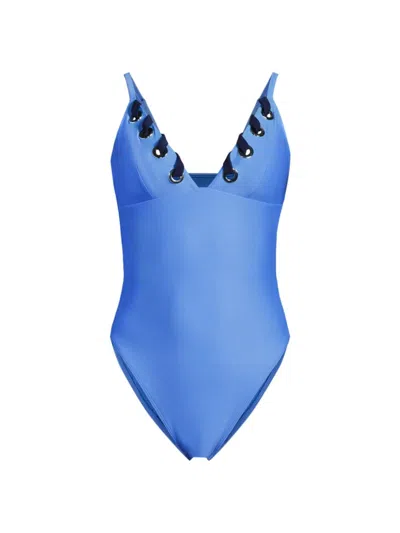 Ramy Brook Women's Zoa Contrast-trim One-piece Swimsuit In Serene Blue Lacing
