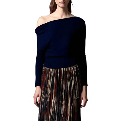 Ramy Brook Womens Ribbed Trim Knit Pullover Sweater In Blue
