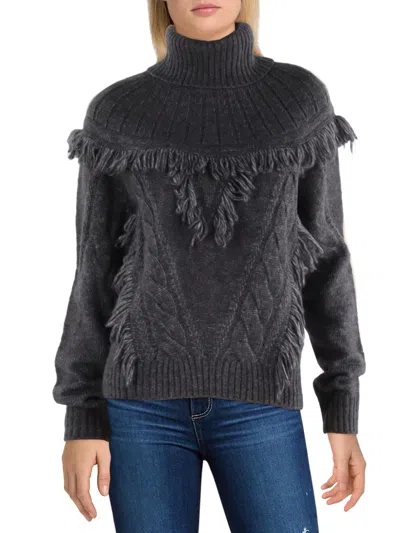 Ramy Brook Womens Wool Blend Fringe Mock Turtleneck Sweater In Grey