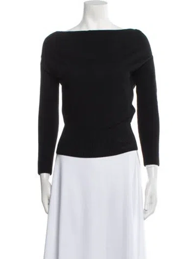 Pre-owned Ramy Brook Wool Bateau Neckline Sweater In Black