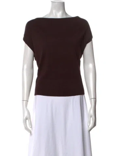 Pre-owned Ramy Brook Wool Bateau Neckline Top In Brown