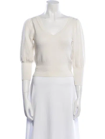 Pre-owned Ramy Brook Wool V-neck Sweater In Neutral
