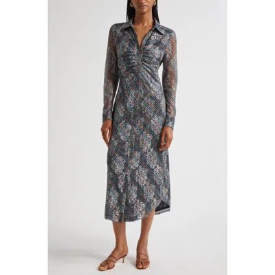 Ramy Brook Wyatt Ruched Long Sleeve Shirtdress In Blue