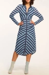 Ramy Brook Wyatt Stripe Long Sleeve Midi Dress In Ribbon Blue Striped Knit