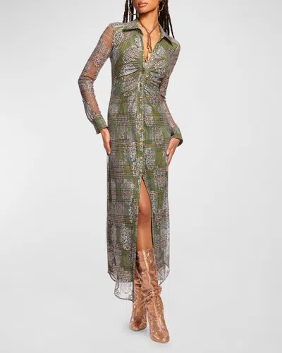 Ramy Brook Wyatt Tartan Midi Dress In Sage Tartan