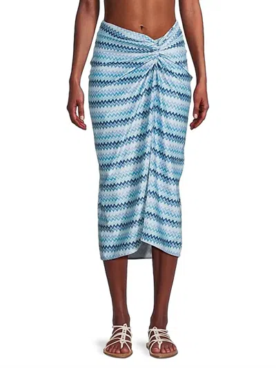 Ramy Brook Xana Chevron Coverup Skirt In Beach Blue